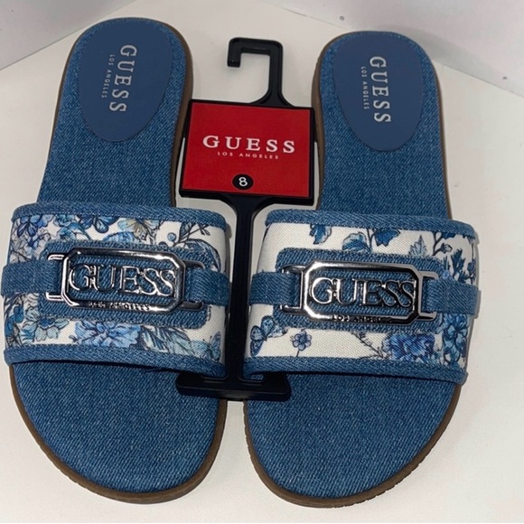 Guess Shoes - Guess Denim and Floral Slides